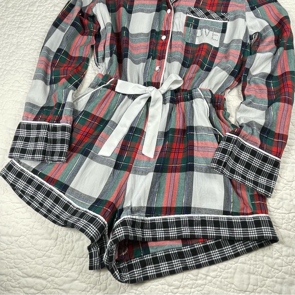 🔥NWOT Victoria’s Secret Plaid Red Green White Flannel Pajama Romper Women Sz S - Picture 14 of 16